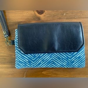 Chelsea Mae Design Leather & Batik Clutch Purse, 9x6, like new.